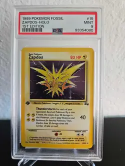 Zapdos 1st Edition 15/62 PSA 9 Mint Fossil Holo Pokemon Card - Image 1