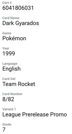 1999 Pokemon Rocket Dark Gyarados CGC 7 Prerelease Holo 8/82 CARD 031 - Image 2