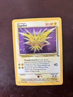 Pokemon Zapdos Fossil Holo Rare Unlimited 80 HP Card 15/62 English 1999 - Image 1