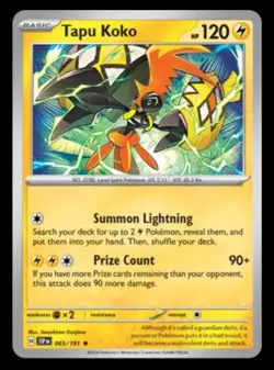 Pokemon TCG : 065/191 Tapu Koko : Rare Holo Card : Surging Sparks NM - Image 1