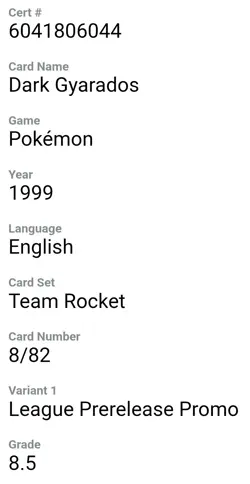 1999 CGC 8.5 Pokemon Team Rocket Dark Gyarados Prerelease Promo Holo #8/82 044 - Image 2