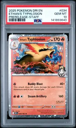 2025 POKEMON DRI EN-DESTINED RIVALS PRERELEASE-STAFF ETHAN'S TYPHLOSION PSA 10 - Image 1