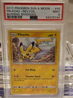 PSA 9 Mint Pikachu 40/147 - Pokemon TCG Burning Shadows Reverse Rev Holo Foil - Image 1