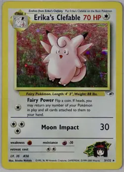 Pokemon Erika’s Clefable 3/132 Gym Heroes Holo WOTC MP - Image 1