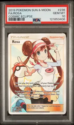 PSA 10 Fa/Rosa 2019 Pokemon Sun & Moon Cosmic Eclipse #236 - Image 1