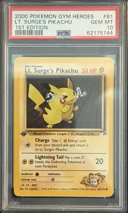 Lt. Surge's Pikachu #81/132 - 2000 Gym Heroes - 1st Edition - Gem mint PSA 10 - Image 1