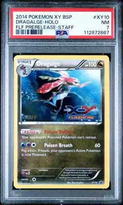 2014 POKEMON XY BLACK STAR PROMO FLASHFIRE PRERELEASE-STAFF DRAGALGE-HOLO PSA 7 - Image 1