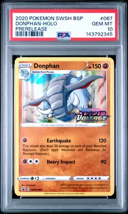 2020 POKEMON SWSH BLACK STAR PROMO PRERELEASE #067 DONPHAN-HOLO PSA 10 - Image 1
