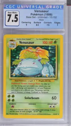 1999 Venusaur Base Set Holo Rare Unlimited Pokemon TCG Vintage CGC 7.5 - Image 1