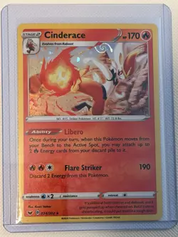 HD SWIRL HOLO 🌀 Cinderace 034/202 Cosmo Sword & Shield Base Promo Pokemon NM-LP - Image 1