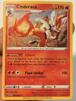 HD SWIRL HOLO 🌀 Cinderace 034/202 Cosmo Sword & Shield Base Promo Pokemon NM-LP - Image 3