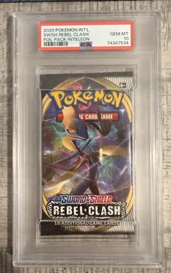 PSA 10 Mint Pokemon Sword & Shield Rebel Clash Booster Pack Inteleon Art - Image 1