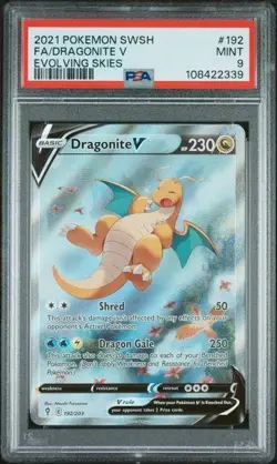 2021 Pokemon Evolving Skies Dragonite V Full Art 192/203 PSA 9 - Image 1