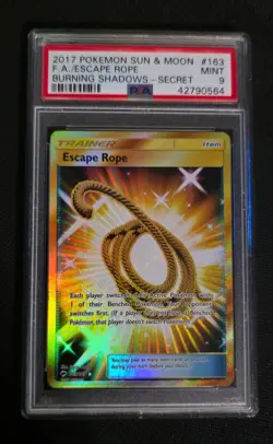 2017 Pokemon SM FA Escape Rope Burning Shadows #163 SECRET RARE PSA 9 MINT - Image 1
