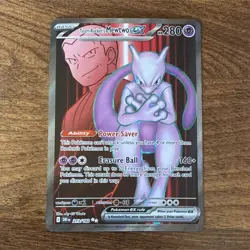 Pokemon Team Rocket's Mewtwo EX Ultra Rare Holo 213/182 Sv10 280HP Erasure Ball - Image 1