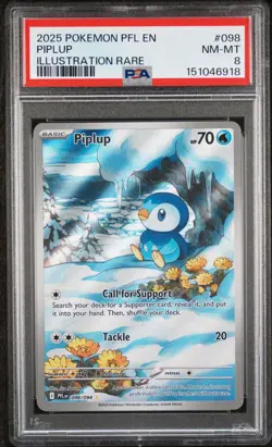 2025 POKEMON PFL EN-PHANTASMAL FLAMES ILLUSTRATION RARE #098 PIPLUP PSA 8 - Image 1