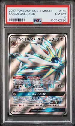 2017 Pokemon Sun & Moon Base Set Solgaleo GX Full Art #143 PSA 8 - Image 1
