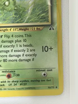 Pokemon Scyther Neo Discovery 46/75 Basic 60 HP Uncommon Unlimited Regular Card - Image 5