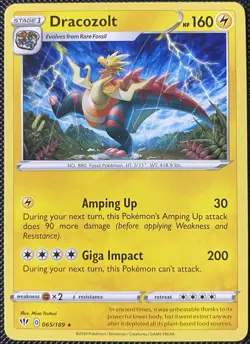 Dracozolt 065/189 Swsh03: Darkness Ablaze Regular - Pokemon Card - Image 1