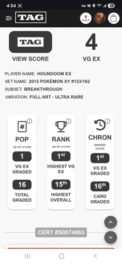 Pokemon Houndoom EX Full Art Ultra Rare Breakthrough 153/162 TAG Graded 4 - Image 3