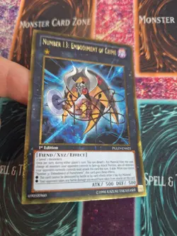 Yugioh Number 13: Embodiment of Crime PGLD-EN023 Gold Secret Rare 1st Edition NM - Image 2