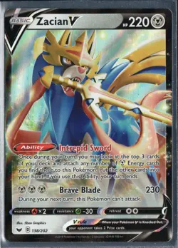 Zacian V 138/202 Swsh01: Sword & Shield Ultra Rare V Holo Pokemon Card - Image 1