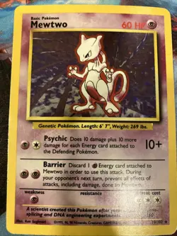 Pokemon TCG Base Set Mewtwo Holo Card 10/102 Vintage Rare MP/HP Unlimited 1999 - Image 1