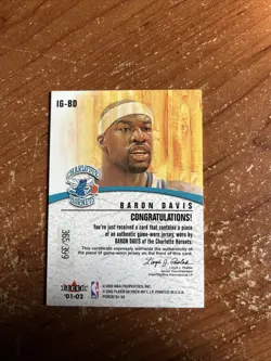 Baron Davis Card 2001-02 Fleer Force Inside the Game Hornets /399 - Image 2