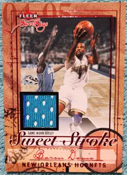 Baron Davis New Orleans Hornets 2004 Fleer Sweet Stroke Game Worn Jersey Card - Image 1