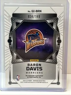 2024-25 Obsidian Baron Davis Galaxy Ink Auto #34/149 Warriors - Image 2