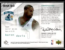 2004-05 SPx #WM-BD Baron Davis Winning Materials MEM Hornets Card 3203G - Image 2