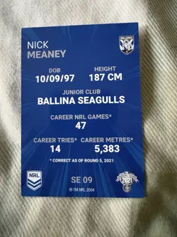 Signed Nick Meaney Canterbury Bankstown Bulldogs 2021 NRL Rivalry Card - Image 2