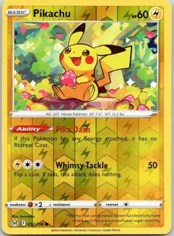Pikachu 052/196 C Lost Origin Pokemon Reverse Holo Near Mint - Image 1