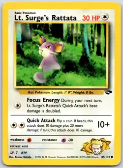 POKEMON GYM CHALLENGE LT. SURGE'S RATTATA 85/132 COMMON UNLIMITED MP - Image 1