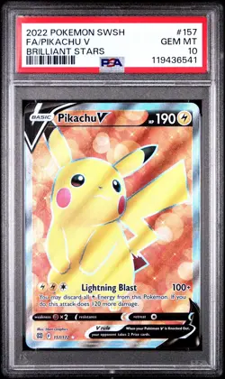 2022 POKEMON SWORD & SHIELD BRILLIANT STARS #157 FULL ART/PIKACHU V PSA 10 💎 - Image 1