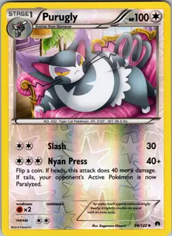 Purugly (24) 24/30 XY Trainer Kit: Pikachu Libre & Suicune Pokemon TCG LP-NM - Image 1