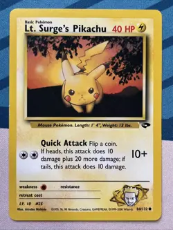 Pokemon Card - Lt. Surge's Pikachu - Unlimited (84/132) WOTC Gym Challenge *LP* - Image 1