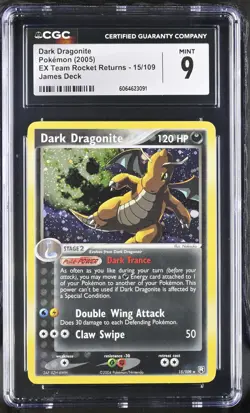 CGC 9 MINT Dark Dragonite 2005 EX Team Rocket Returns 15/109 Holo Pokemon Card - Image 1