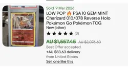 LOW POP 🔥 PSA 10 GEM MINT Charizard 010/078 Reverse Holo Pokemon Go Pokemon TCG - Image 4