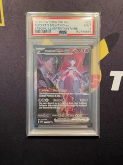2025 POKEMON DESTINED RIVALS SPECIAL ILLUSTRATION TEAM ROCKET'S MEWTWO EX PSA 9 - Image 1