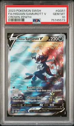 2023 POKEMON SWORD AND SHIELD CROWN ZENITH #GG51 FA/HISUIAN SAMUROTT PSA 10 - Image 1