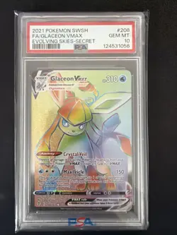 Pokemon SWSH Evolving Skies Glaceon VMAX Secret Rainbow 208/203 PSA 10 - Image 1