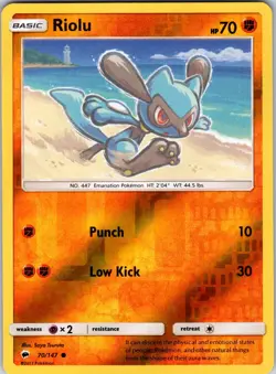 Riolu 70/147 SM - Burning Shadows Pokemon TCG NM Reverse Holo - Image 1