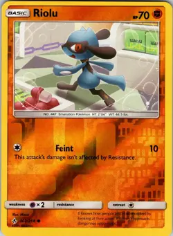 Riolu 102/214 SM - Unbroken Bonds Pokemon NM Reverse Holo - Image 1
