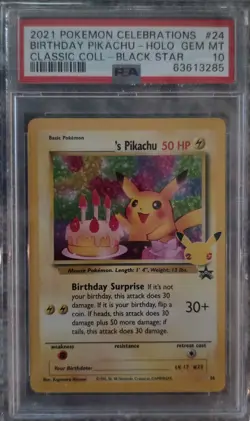 2021 Pokemon Celebrations Birthday Pikachu Holo Black Star PSA 10 - Image 1