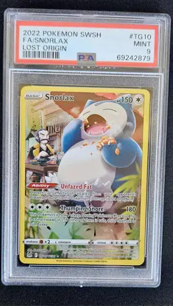 2022 POKEMON SWORD & SHIELD FA LOST ORIGIN #TG10 FULL ART SNORLAX PSA 9 - Image 1