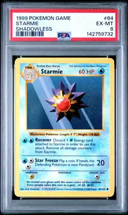 PSA 6 EX/MT 1999 POKEMON GAME 64 STARMIE SHADOWLESS ENGLISH - Image 1