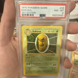 1999 Kakuna #33/102 Shadowless 1st Edition Pokemon Game Base Set PSA 8 NM-MT - Image 1