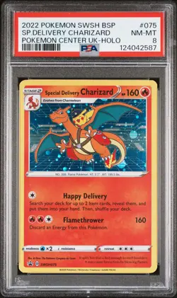 2022 POKEMON SWSH BLACK STAR PROMO #075 SPECIAL DELIVERY CHARIZARD-HOLO PSA 8 - Image 1