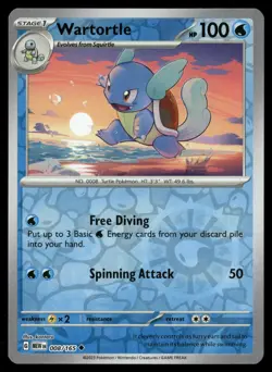 Wartortle 008/165 Uncommon 151 Pokemon Reverse Holo Near Mint - Image 1